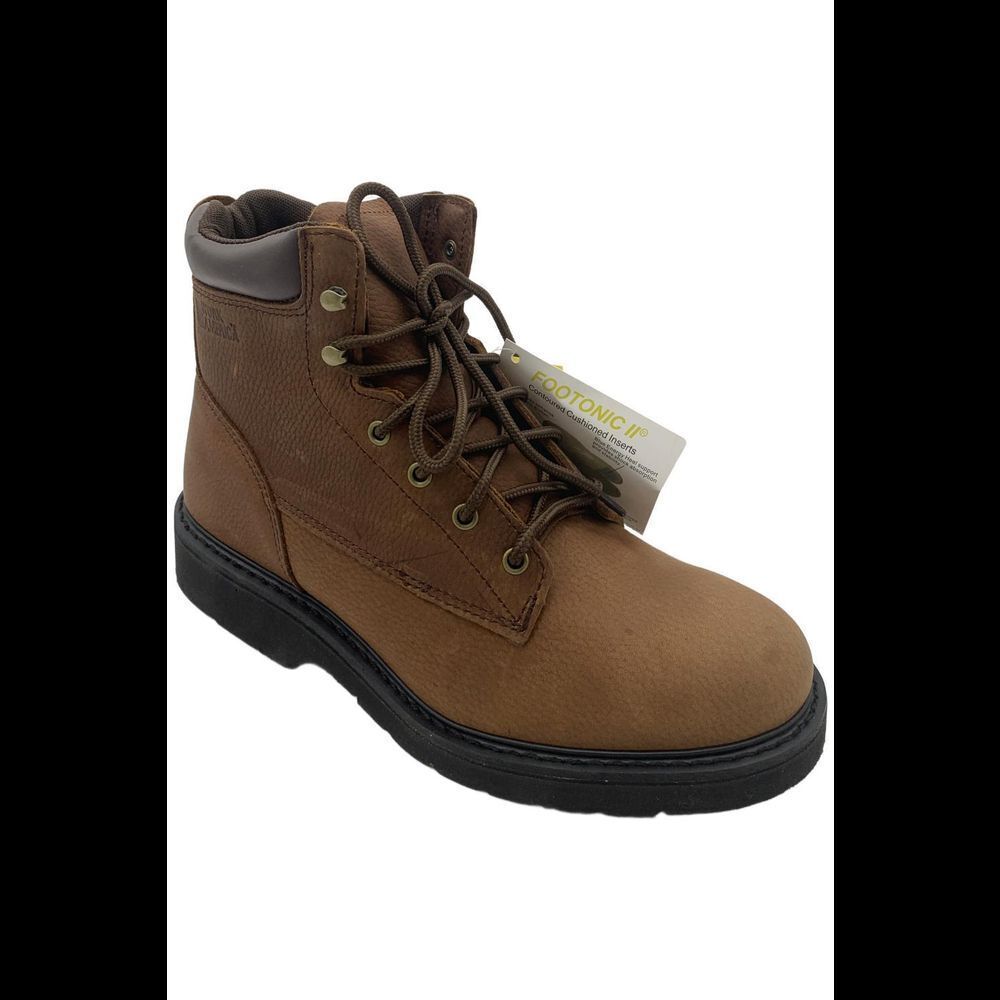 Work America Men's 6" Brawny Lace-Up Leather Work Boot Brown - Extra Wide